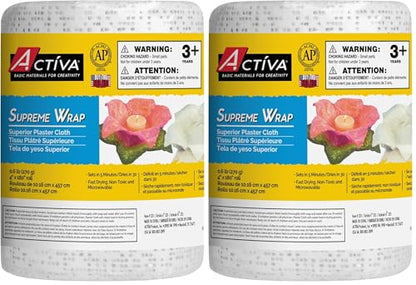 ACTIVA Supreme Wrap – The Premium Art and Craft Modeling, Casting and Sculpture-4" x 15' 1 Roll Plaster Cloth, 4"x15' 10 Single, White (Pack of 2) - size: 4"x15' 10 Single (Pack of 2)