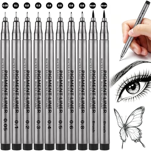Matthiola Precision Black Micro Pen - Waterproof Archival ink, For Multiliner - Sketching, Anime, Illustration, Technical Drawing, Office Documents&Scrapbooking, 10Pcs/Set