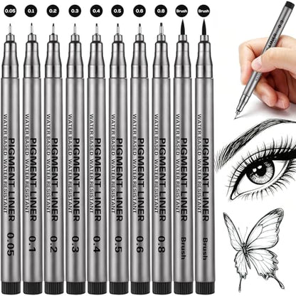 Matthiola Precision Black Micro Pen - Waterproof Archival ink, For Multiliner - Sketching, Anime, Illustration, Technical Drawing, Office Documents&Scrapbooking, 10Pcs/Set
