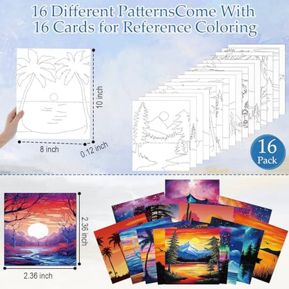 AmazingSpark 16 Pcs Pre Drawn Canvas to Paint for Adults Sunset Landscape - style: Sunset Landscape