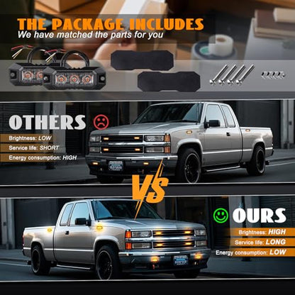 2PCS 3-LED Amber Strobe Lights for Trucks, LED Strobe Grille Light - color: Yellow, size: 3LED-2PCS