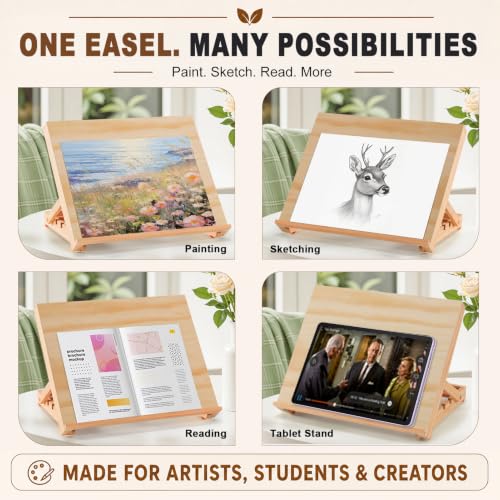 13.8"x11.4" Wooden Tabletop Easel with Paint & Sketch Papers, Masking Tape
