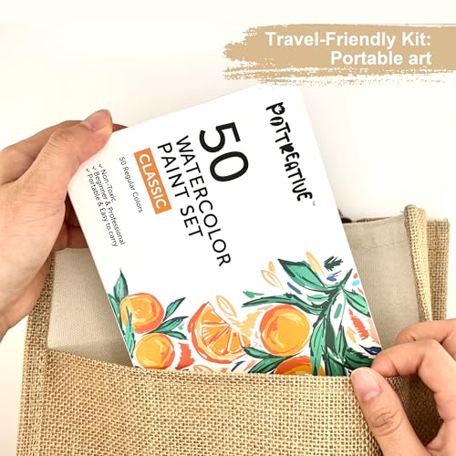 50 Solid Watercolor Paint Set with Built-in Palette & 8 Brushes - color: 50 Colors