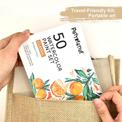 50 Solid Watercolor Paint Set with Built-in Palette & 8 Brushes - color: 50 Colors