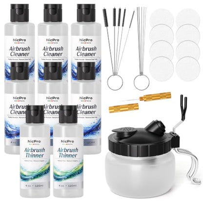 Nicpro Airbrush Cleaning Kit, Pot with 6 x 4oz Cleaner & 2 x 4oz Thinner