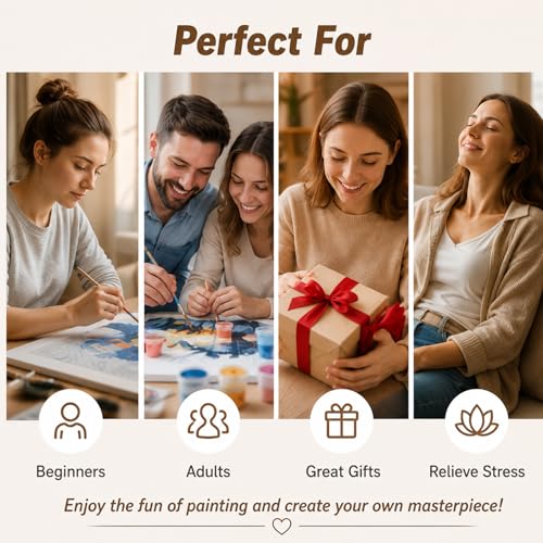 AUKELHJ 4 Pack Framed Paint by Numbers Kit for Adults, Book, 8x8 inch - color: 07-Book