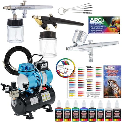 Master Airbrush Cool Runner II Airbrush Kit with Dual Fan Air Compressor, 3 - size: Deluxe Kit