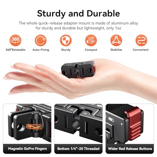 AMAZEAR 360° Rotation Magnetic Quick-Release Mount for DJI OSMO Action 6 / Nano/Xtra Accessories, Aluminum Alloy Metal Action6 Pro Adapter Holder for Sturdy and Durable, Black-Red