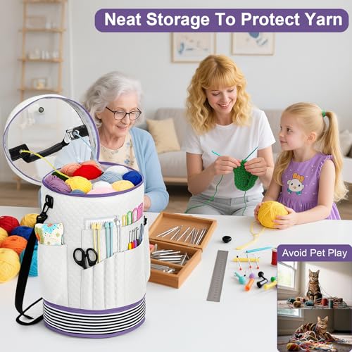 Crochet Yarn Knitting Bag 3PCS Expandable Large Yarn Storage Organizer Bag - color: Off-white
