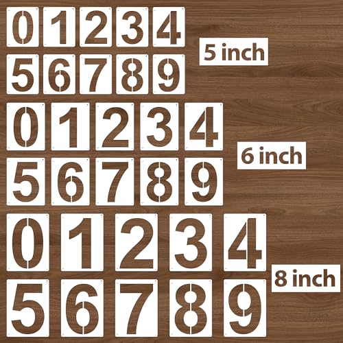 5,6,8 Inch Number Stencils,30Pcs Plastic Reusable Washable Curb Stencil Kit - size: "5Inch,6Inch,8Inch"
