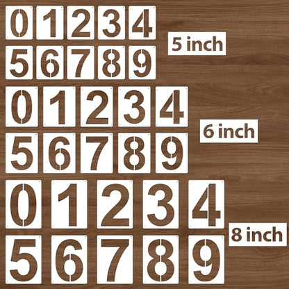 5,6,8 Inch Number Stencils,30Pcs Plastic Reusable Washable Curb Stencil Kit - size: "5Inch,6Inch,8Inch"