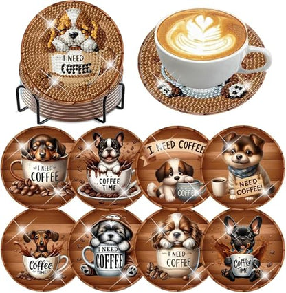 8 Pack Diamond Art Coasters,Coffee Dog Diamond Painting Coasters Kits - color: Coffee Dog Coasters