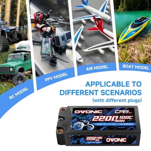 OVONIC 2S HardCase Lipo Battery 7.4V 2200mAh 120C with 5.0 Bullet Dean-Style T Connector for RC Car Truck Vehicles Boat Drone Airplane Quadcopter Helicopter FPV Racing Hobby Models 2 Batteries