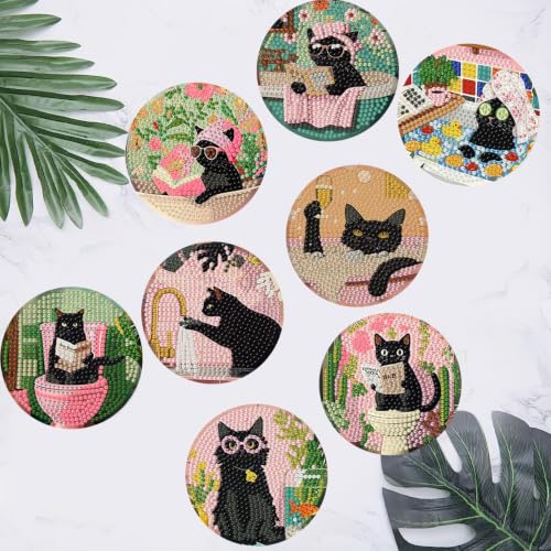 8 Pcs Cat Diamond Art Coasters Kit for Adults 4X4 Inch - color: Cat-1