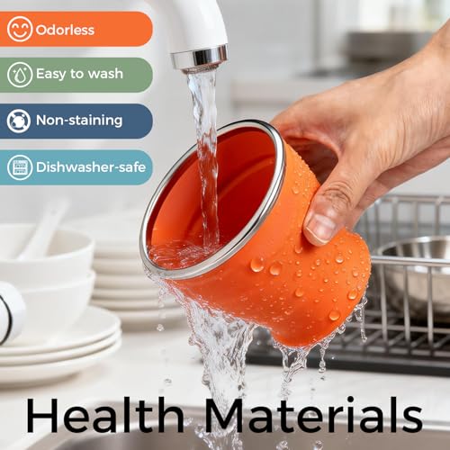 TakeToday Collapsible Cup 8 oz, Foldable with Lid for Travel, Orange - color: Orange