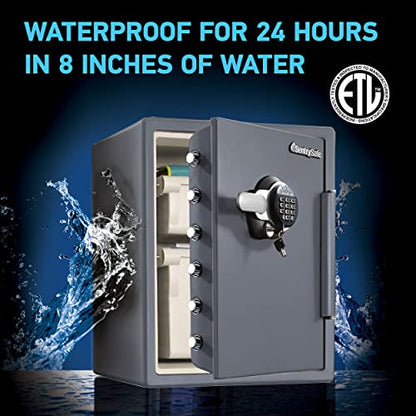 SentrySafe Fireproof and Waterproof Gray Steel Home Safe with Digital Keypad Lock, Floor Safe with Interior Lighting Secures Money, Documents, 2.05 Cubic Feet, SFW205GQC - size: 2.05 cubic feet, style: 1-Hr. Fireproof, Keypad