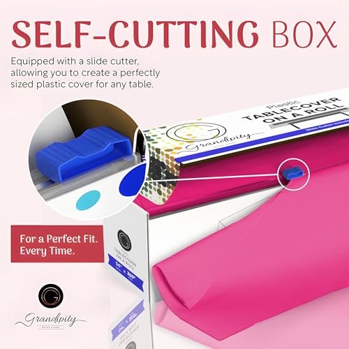 Grandipity Plastic Table Cloth Roll - 54in x 300 Ft. Table Cover Hot Pink - color: Hot Pink, size: 3600" x 54" (Rectangular)