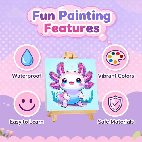 Gemozaic Axolotl Paint by Numbers Kit for Kids with Frame & Easel, 8x8 in - color: BKH2333