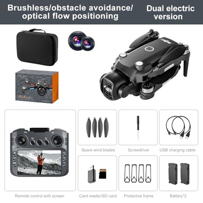Drones with Camera for Adults, Brushless Motor Large HD Screen Remote Control, Lightweight Under 250g Foldable Professional Drone for Beginner, V156 Max Mini Quadcopter with 2 Batteries & Storage Bag (Black)