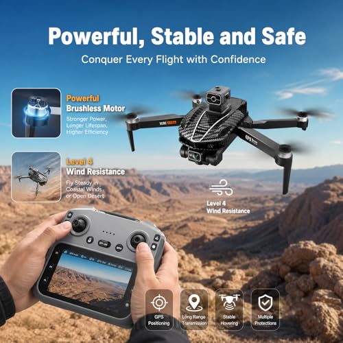 GPS Drones with 4K Camera for Adults EIS, 5G RC Drone with 4.5" HD Screen - color: Black