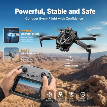 GPS Drones with 4K Camera for Adults EIS, 5G RC Drone with 4.5" HD Screen - color: Black