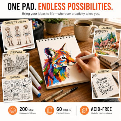 Marker Pad 2-Pack 8.3x5.5 Inch A5 – 60 Sheets Each, Spiral Sketchbook - size: 8.3x5.5(2-Pack)
