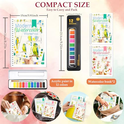 apolyone 2-Pack Beginner Watercolor Workbooks - style: Birds & Flower
