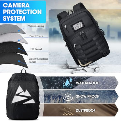 SDYSM Waterproof Camera Backpack 15.6 Inch,Camera Bags for Photographers - color: Black