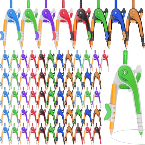 64 PCS Math Compass Geometry Math Set 6 Inch Plastic Drawing Compass with Pencils for Math Student Classroom School Office Woodworking Art Drawing - style: 64 Pack
