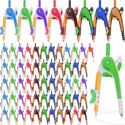 64 PCS Math Compass Geometry Math Set 6 Inch Plastic Drawing Compass with Pencils for Math Student Classroom School Office Woodworking Art Drawing - style: 64 Pack