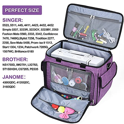 CAB55 Sewing Machine Case - Carrying Bag with Removable Padding, Tote for Machine and Accessories - color: Purple