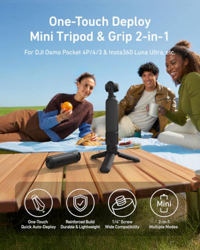 TELESIN One-Touch Deploy Mini Tripod for DJI Pocket 4P 4 3 & Insta360 Luna