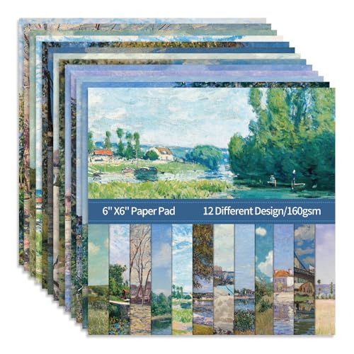 6x6" Cardstock Single Sided Scrapbooking,Craft Decorative Scrap Book Paper - color: 24sheets-famous paintings