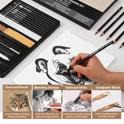 GETHPEN Charcoal Pencils for Drawing, S-Soft, Soft, Medium, Hard, 27Pcs