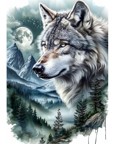 Wolf Diamond Art Kits for Adults, Animal Diamond Art for Beginners 12X16 In - color: Wolf 01