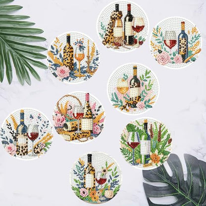 8 Pcs Wine Glass Diamond Art Coasters Kit 4X4 Inch - color: Wine Glass