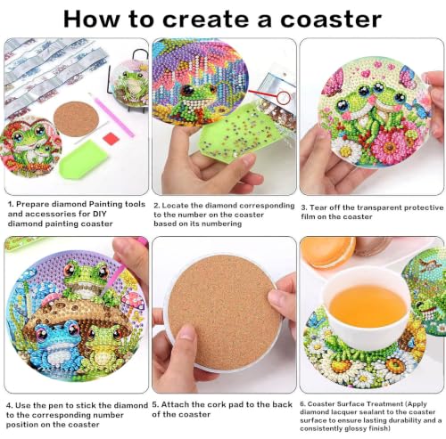 HHMATITS 8 Pcs Frog Diamond Art Coasters Kit for Adults 4X4 Inch - color: Frog