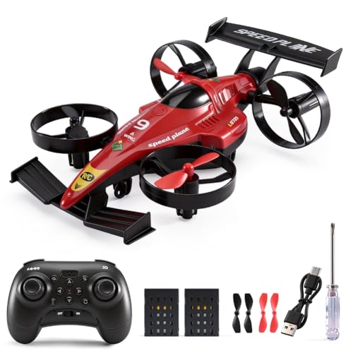 2-in-1 RC Drone Car for Kids Ages 8-12 Indoor Outdoor - color: Red