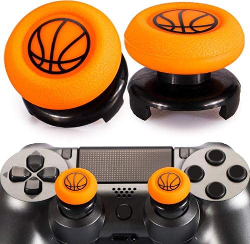 FPS Thumbstick Extender & Printing Rubber Silicone Grip Cover 2 Sets for PS5 & PS4 Controller (Basketball) - color: 3
