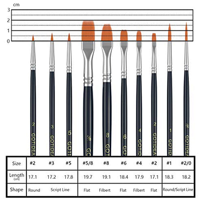 GOTIDEAL Paint Brush Set 10 Pcs with Acrylic Paint Set,8 Primary Colors（(120ml,4 oz)