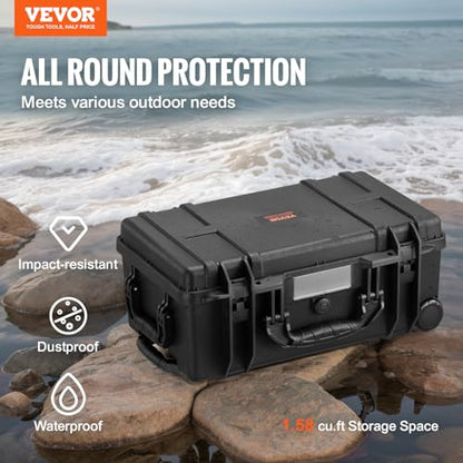 VEVOR Weatherproof Hard Case, Heavy Duty Protective Dry Box with Pre-Cut Foam, Wheels & Retractable Pull Handle for Travel, Hunt, Military, Tactical, IP67 Waterproof Case for Cameras (21.7*13.4*9.5") - size: 21.65 x 13.39 x 9.45 in