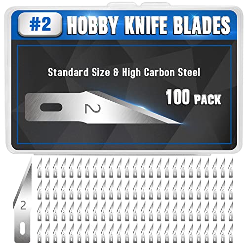 DIYSELF 100 Pack Hobby Knife Blades #2, Carbon Steel Replacement Blades - style: #2