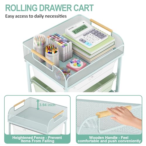 SYKIARIOL 4-Drawer Rolling Storage Cart with Mesh Top,Green - color: Gradient Green
