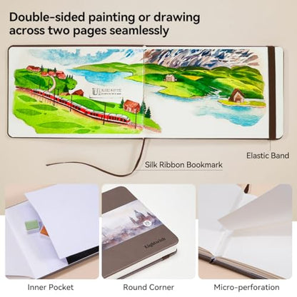 Lightwish Watercolor Journal, 100% Cotton Acid-Free Cold Press 300gsm/140lb - color: Brown, size: 7.6*5.1 Inches