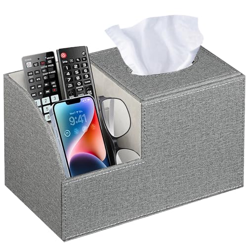 PU Leather Square Tissue Box Cover - Multi-Functional Tissue Box Holder - color: Grey