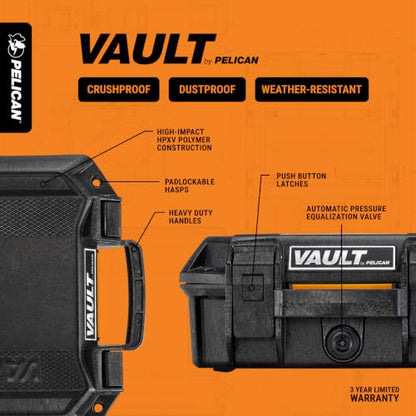 Pelican Vault V100 Hard Case (Camera, Pistol, Gear, Equipment) - color: Tan, style: With Foam