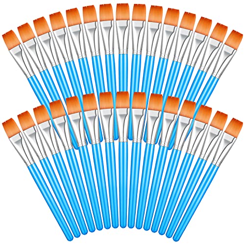 Zonon 30Pcs Paint Brush Bulk Small Flat Tip Acrylic Oil Brush, 1'', Blue - size: 1''