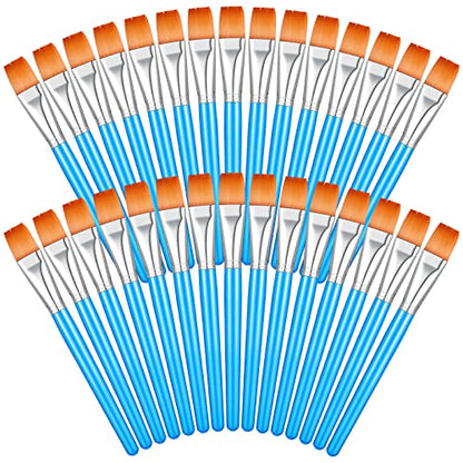 Zonon 30Pcs Paint Brush Bulk Small Flat Tip Acrylic Oil Brush, 1'', Blue - size: 1''
