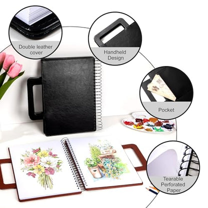 Large Sketchbook,Hardcover Drawing Pad for Adults, 60 Sheets/120 Pages, Black,9x12 - color: Black