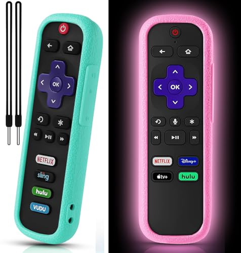 2 Pack Remote Cover for Roku TV Glow in the Dark, Pink/Sky Blue - color: Glow Pink and Sky Blue, size: 2 Pack